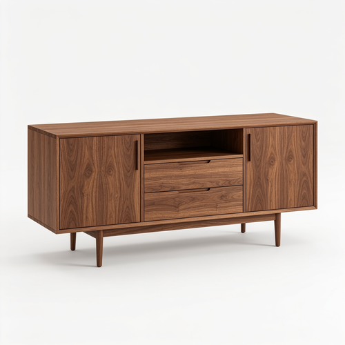 Modfurnspace Modern Fluted Buffet Cabinet with Storage, Sideboard Accent Credenza with Doors & Drawer, Wood Console Table Bar Counter, 31" Walnut