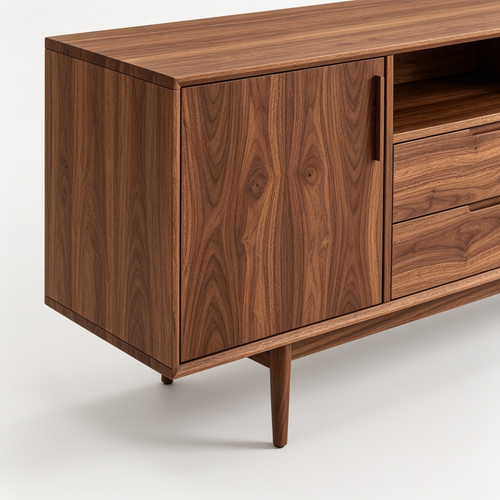 Modfurnspace Modern Fluted Buffet Cabinet with Storage, Sideboard Accent Credenza with Doors & Drawer, Wood Console Table Bar Counter, 31" Walnut